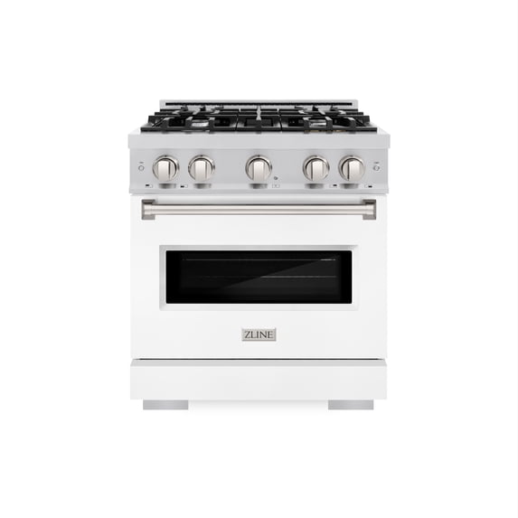 ZLINE 30 in. 4.2 cu. ft. Classic Gas Range with 4 Burner Cooktop and Convection Gas Oven in Stainless Steel with White Matte Door (CGR-WM-30)