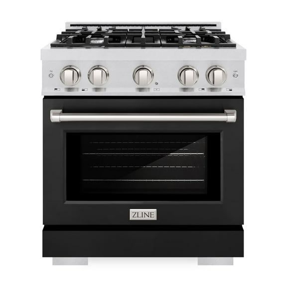 ZLINE 30 in. 4.2 cu. ft. Dual Fuel Range with 4 Burner Gas Cooktop and Electric Convection Oven in DuraSnow Stainless Steel with Black Matte Door (HDRS-BLM-30)