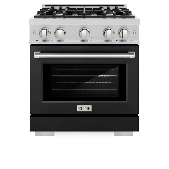 ZLINE 30 in. 4.2 cu. ft. Gas Range with 4 Burner Cooktop and Convection Gas Oven in Stainless Steel with Black Matte Door (HGR-BLM-30)