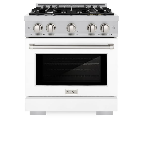 ZLINE 30 in. 4.2 cu. ft. Gas Range with 4 Burner Cooktop and Convection Gas Oven in Stainless Steel with White Matte Door (HGR-WM-30)