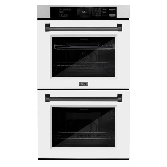 ZLINE 30 in. Autograph Edition Professional Convection Double Wall Oven with Air Fry and Self Clean in DuraSnow Stainless Steel with White Matte Doors and Matte Black Handles (WADSZ-WM-30-MB)