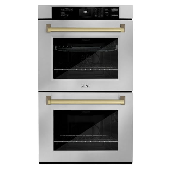 ZLINE 30 in. Autograph Edition Professional Convection Double Wall Oven with Air Fry and Self Clean in Stainless Steel with Champagne Bronze Handles (WADZ-30-CB)