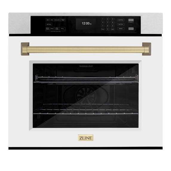 ZLINE 30 in. Autograph Edition Professional Convection Single Wall Oven with Air Fry and Self Clean in DuraSnow Stainless Steel with White Matte Door and Champagne Bronze Handle (WASSZ-WM-30-CB)