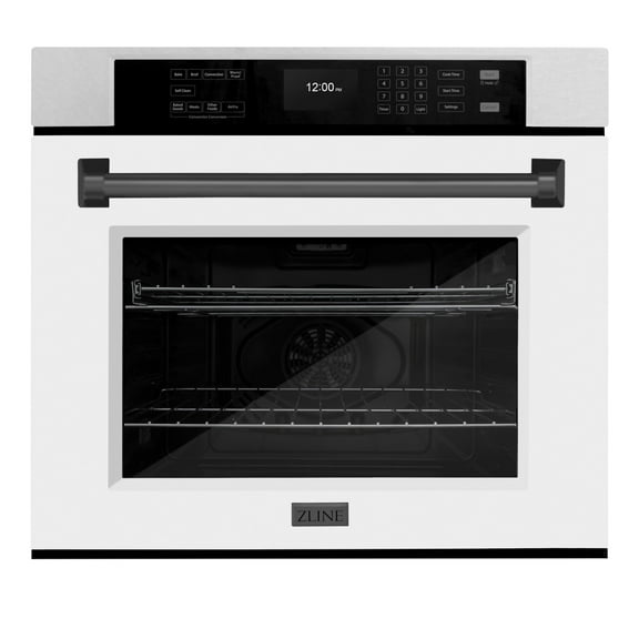 ZLINE 30 in. Autograph Edition Professional Convection Single Wall Oven with Air Fry and Self Clean in DuraSnow Stainless Steel with White Matte Door and Matte Black Handle (WASSZ-WM-30-MB)