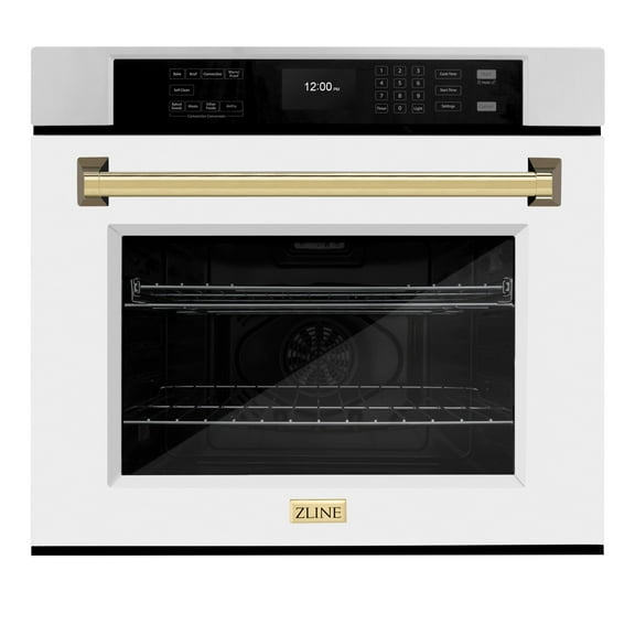 ZLINE 30" Autograph Single Wall Oven with Air Fry and Self-Clean in Stainless Steel with White Matte Door and Gold Handle, WASZ-WM-30-G