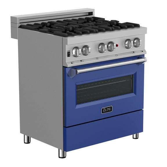 ZLINE 30 in. Professional Dual Fuel Range in DuraSnow Stainless Steel with Blue Matte Door (RAS-BM-30)