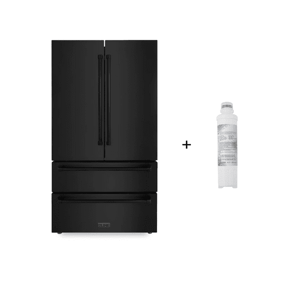 ZLINE 36" 22.5 cu. ft 4-Door French Door Refrigerator with Ice Maker and Water Filter in Fingerprint Resistant Black Stainless Steel