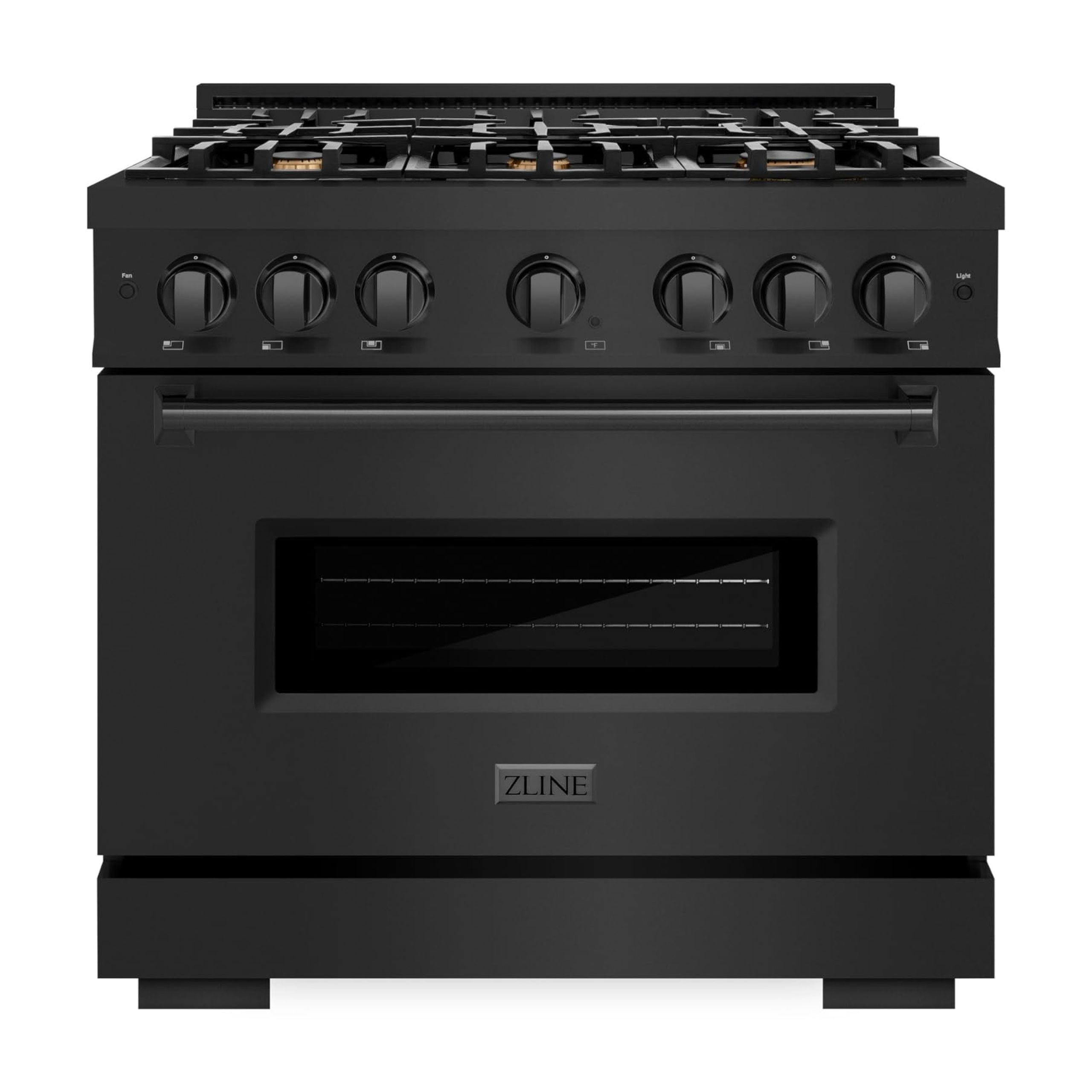 ZLINE 36 in. 5.2 cu. ft. Classic Dual Fuel Range with Gas Cooktop and Electric Convection Oven in Black Stainless Steel with 6 Brass Burners (CDRB-BR-36)