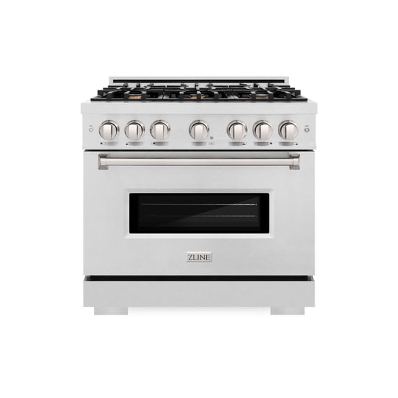 ZLINE 36 in. 5.2 cu. ft. Classic Dual Fuel Range with Gas Cooktop and Electric Convection Oven in DuraSnow Stainless Steel with 6 Brass Burners (CDRS-BR-36)