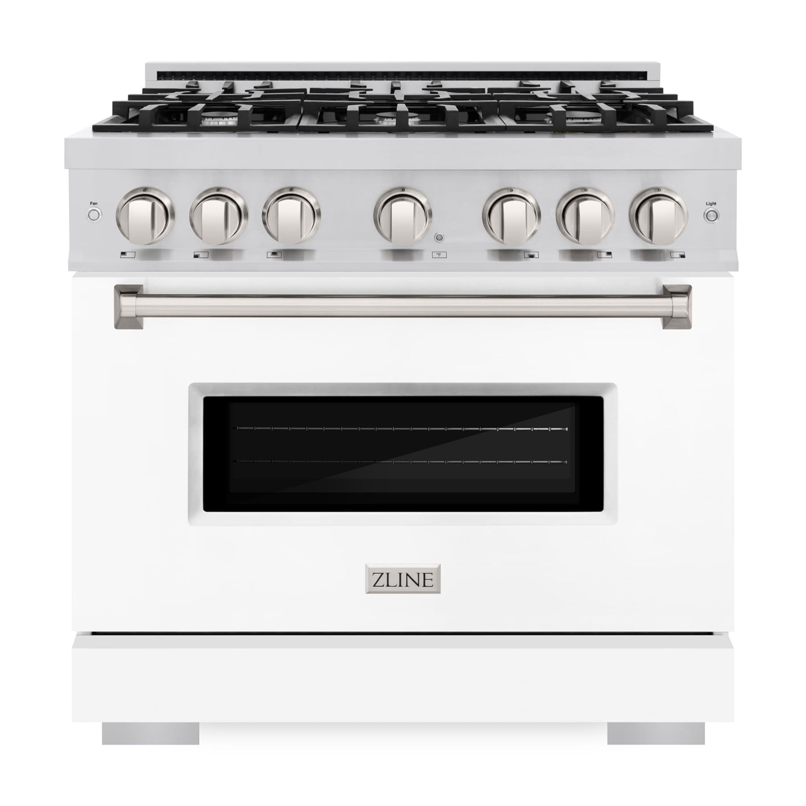 ZLINE 36 in. 5.2 cu. ft. Classic Dual Fuel Range with 6 Burner Gas Cooktop and Electric Convection Oven in Stainless Steel with White Matte Door (CDR-WM-36)