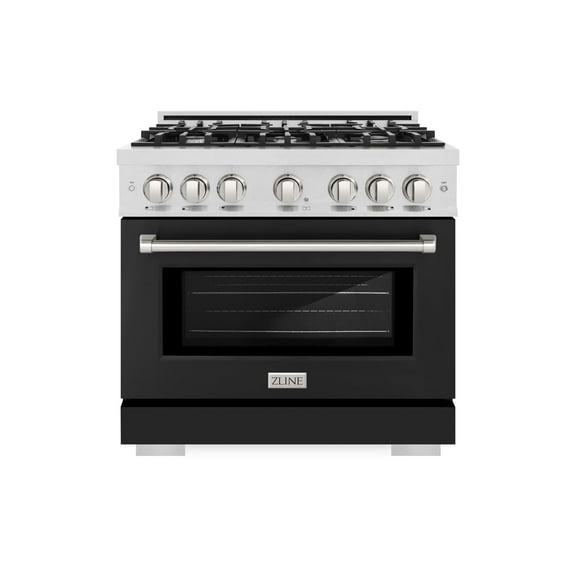 ZLINE 36 in. 5.2 cu. ft. Dual Fuel Range with 6 Burner Gas Cooktop and Electric Convection Oven in DuraSnow Stainless Steel with Black Matte Door (HDRS-BLM-36)