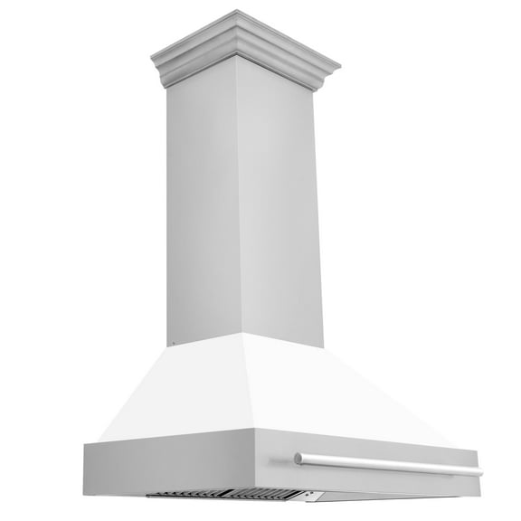 ZLINE 36" Stainless Steel Range Hood with White Matte Shell and Stainless Steel Handle (8654STX-WM36)