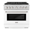 thumbnail image 1 of ZLINE 36 in. 5.2 cu. ft. Paramount Gas Range with 6 Burner Cooktop and Convection Gas Oven in DuraSnow Stainless Steel with White Matte Door (SGRS-WM-36), 1 of 2