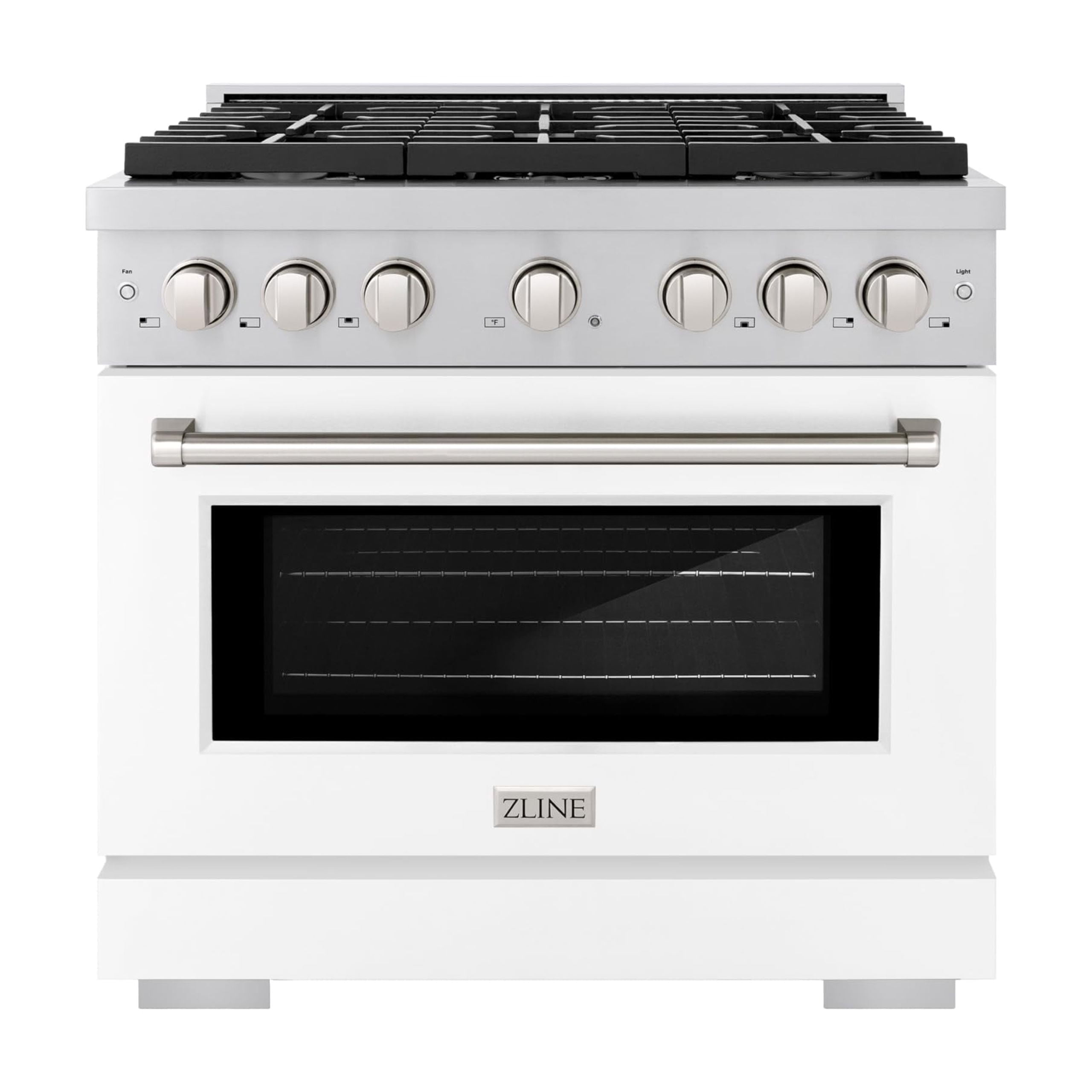 ZLINE 36 in. 5.2 cu. ft. Paramount Dual Fuel Range with 6 Burner Gas Cooktop and Electric Convection Oven in Stainless Steel with White Matte Door (SDR-WM-36)
