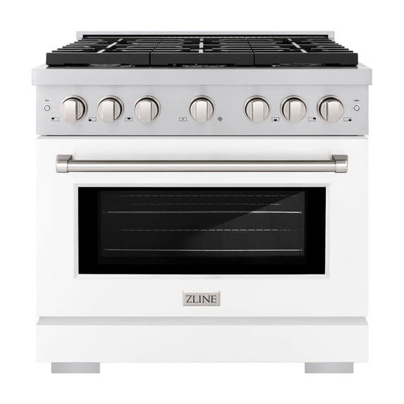 ZLINE 36 in. 5.2 cu. ft. Paramount Dual Fuel Range with 6 Burner Gas Cooktop and Electric Convection Oven in Stainless Steel with White Matte Door (SDR-WM-36)