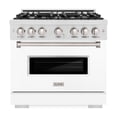 thumbnail image 1 of ZLINE 36 in. 5.2 cu. ft. Classic Dual Fuel Range with 6 Burner Gas Cooktop and Electric Convection Oven in DuraSnow Stainless Steel with White Matte Door (CDRS-WM-36), 1 of 2
