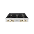 thumbnail image 1 of ZLINE 36 in. Autograph Edition Paramount Gas Rangetop with 6 Burners and Porcelain Cooktop in DuraSnow Stainless Steel with Polished Gold Accents (SRTSZ-36-G), 1 of 2