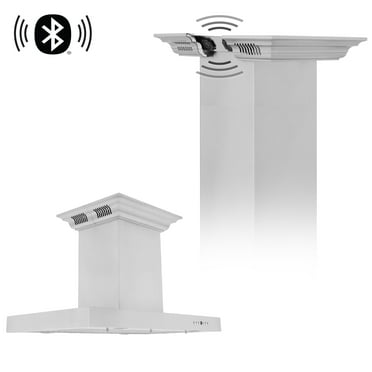 ZLINE 36" CrownSoun Island Mount Range Hood in Stainless Steel with Built-in Speakers, KE2iCRN-BT-36
