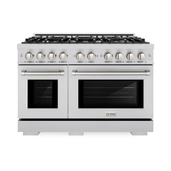 ZLINE 48 in. 6.7 cu. ft. Double Oven Gas Range with 8 Burner Cooktop in Stainless Steel (HGR48)
