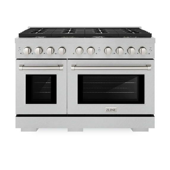 ZLINE 48 in. 6.7 cu. ft. Paramount Double Oven Gas Range with 8 Burner Cooktop in DuraSnow Stainless Steel (SGRS-48)