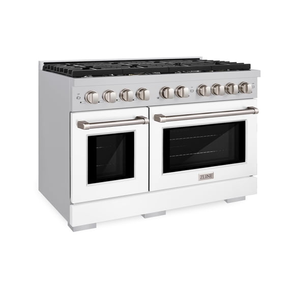 ZLINE 48 in. 6.7 cu. ft. 8 Burner Double Oven Gas Range in Stainless Steel with White Matte Doors (SGR-WM-48)