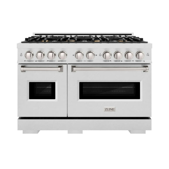 ZLINE 48 in. 6.7 cu. ft. Classic Double Oven Dual Fuel Range in DuraSnow Stainless Steel with 8 Brass Burners (CDRS-BR-48)