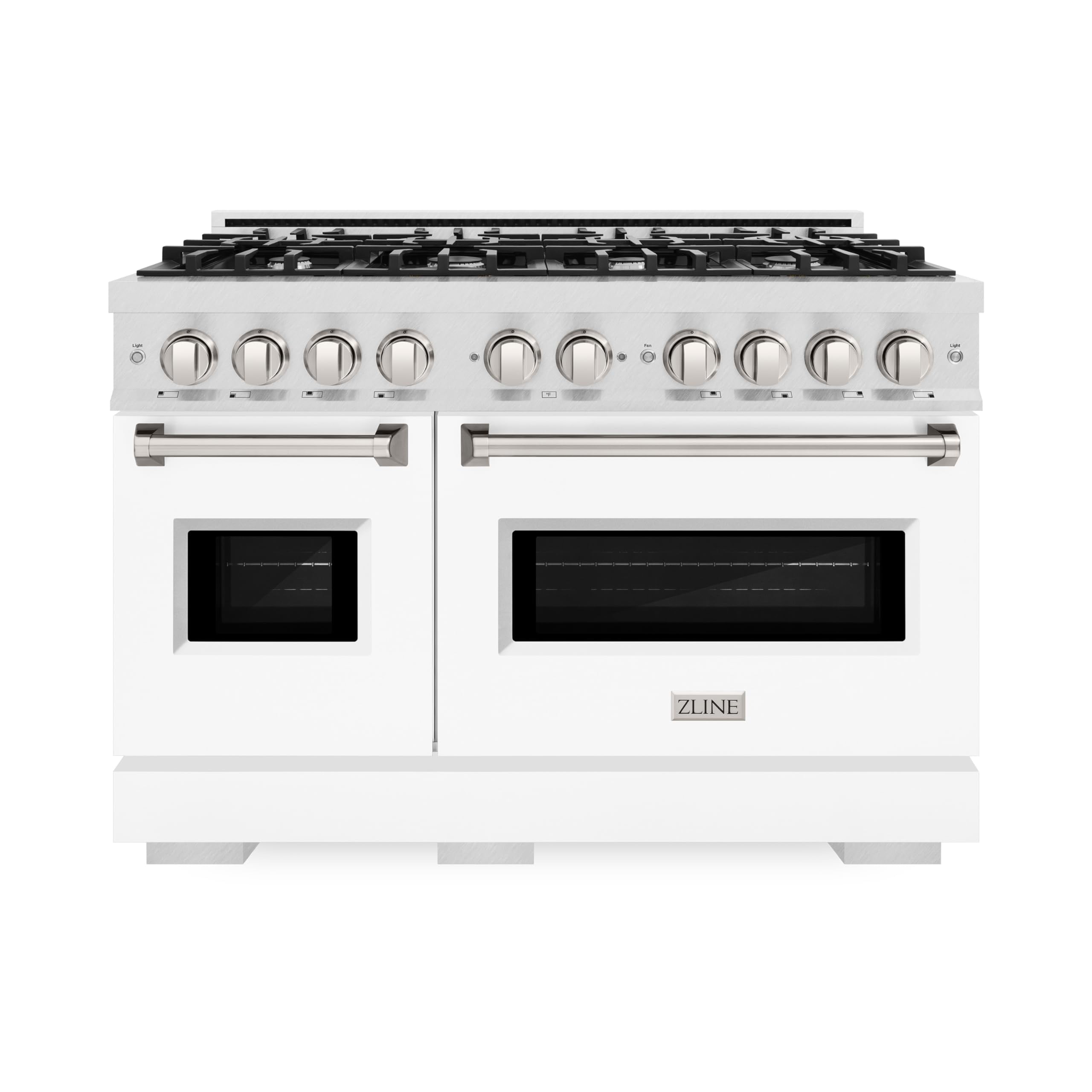 ZLINE 48 in. 6.7 cu. ft. Classic Double Oven Gas Range with 8 Burner Cooktop in DuraSnow Stainless Steel with White Matte Doors (CGRS-WM-48)