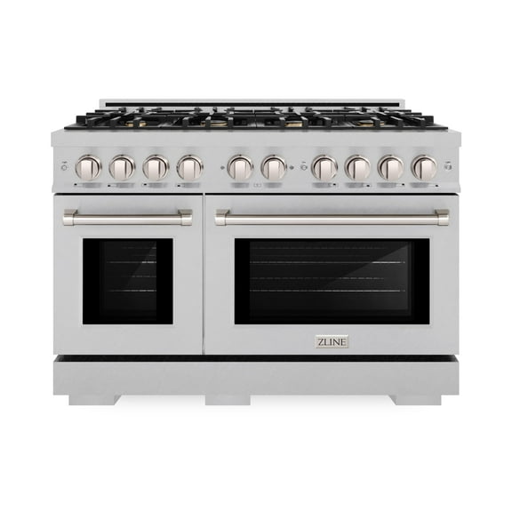 ZLINE 48 in. 6.7 cu. ft. Double Oven Dual Fuel Range in DuraSnow Stainless Steel with 8 Brass Burners (HDRS-BR-48)
