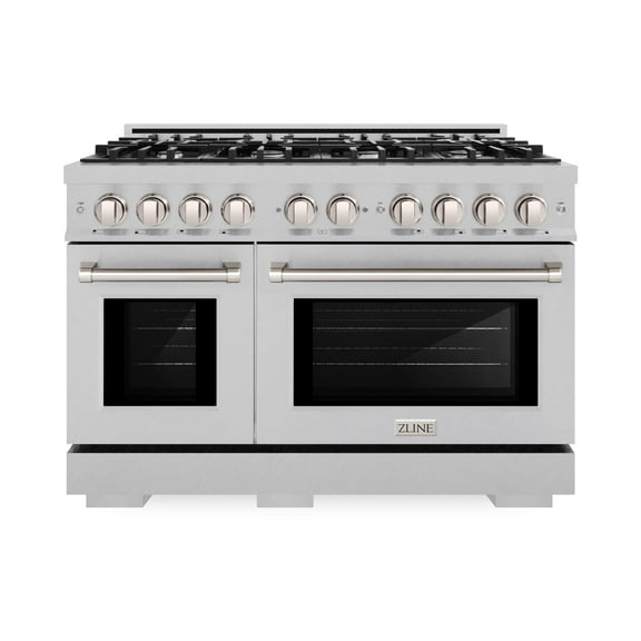 ZLINE 48 in. 6.7 cu. ft. Double Oven Dual Fuel Range with 8 Burner Gas Cooktop in DuraSnow Stainless Steel (HDRS-48)