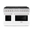 thumbnail image 1 of ZLINE 48 in. 6.7 cu. ft. Paramount Double Oven Dual Fuel Range with 8 Burner Gas Cooktop in DuraSnow Stainless Steel with White Matte Doors (SDRS-WM-48), 1 of 2