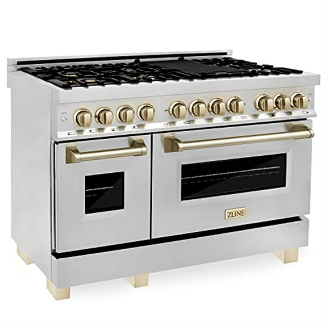 ZLINE 48 in. Autograph Edition Dual Fuel Range in Stainless Steel with Gold Accents (RAZ-48-G)