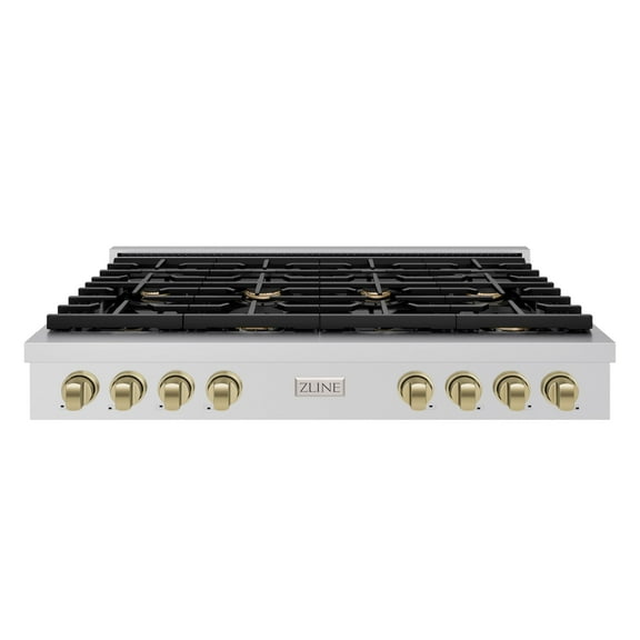ZLINE 48 in. Autograph Edition Paramount Gas Rangetop with 8 Burners and Porcelain Cooktop in Stainless Steel with Champagne Bronze Accents (SRTZ-48-CB)