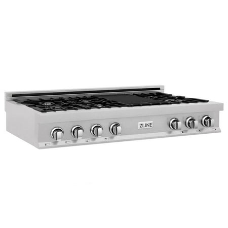 ZLINE - Porcelain Gas Stovetop in Fingerprint Resistant Stainless Steel with 7 Gas Burners and Griddle - Stainless Steel