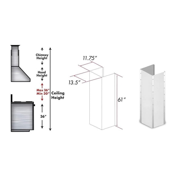 ZLINE 61" Fingerprint Resistant Stainless Steel Extended Chimney and Crown (655-4SSSS-36-304-E)
