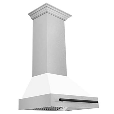 ZLINE 30 In. Autograph Edition Wall Mount Range Hood in DuraSnow Stainless Steel with White Matte Shell and Matte Black Handle (