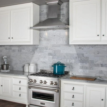 ZLINE - 36" Designer Series Fingerprint Resistant Stainless Steel Convertible Vent Wall Mount Range Hood (8KBS-36) - Snow Stainless
