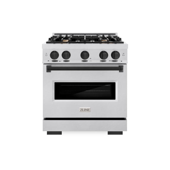 ZLINE Autograph Edition 30 in. 4.2 cu. ft. Classic Dual Fuel Range with 4 Burner Gas Cooktop and Electric Convection Oven in DuraSnow Stainless Steel with Matte Black Accents (CDRSZ-30-MB)