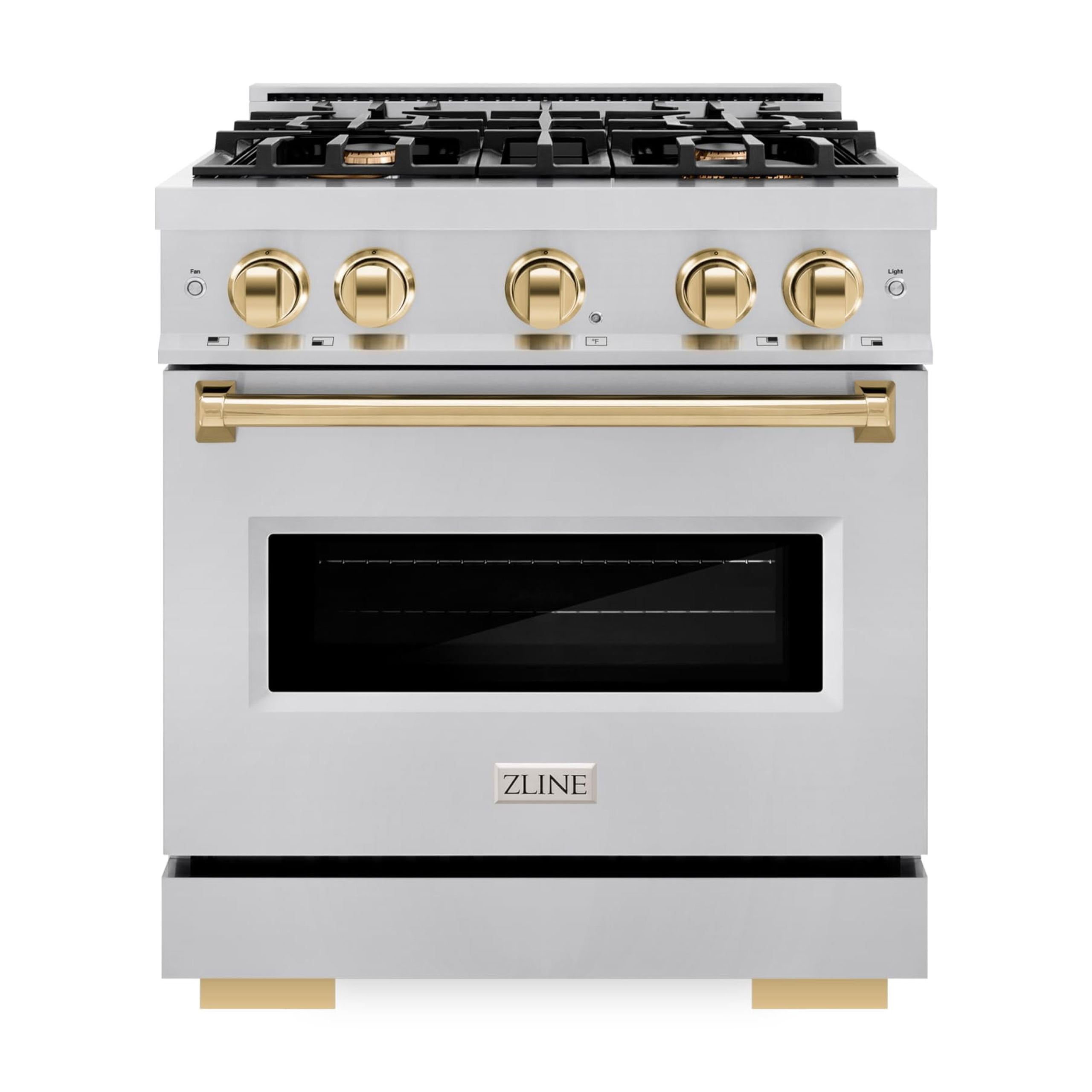 ZLINE Autograph Edition 30 in. 4.2 cu. ft. Classic Dual Fuel Range with 4 Burner Gas Cooktop and Electric Convection Oven in Stainless Steel with Polished Gold Accents (CDRZ-30-G)