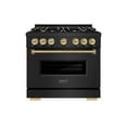 thumbnail image 1 of ZLINE Autograph Edition 36 in. 5.2 cu. ft. Classic Dual Fuel Range with 6 Burner Gas Cooktop and Electric Convection Oven in Black Stainless Steel with Champagne Bronze Accents (CDRBZ-36-CB), 1 of 2