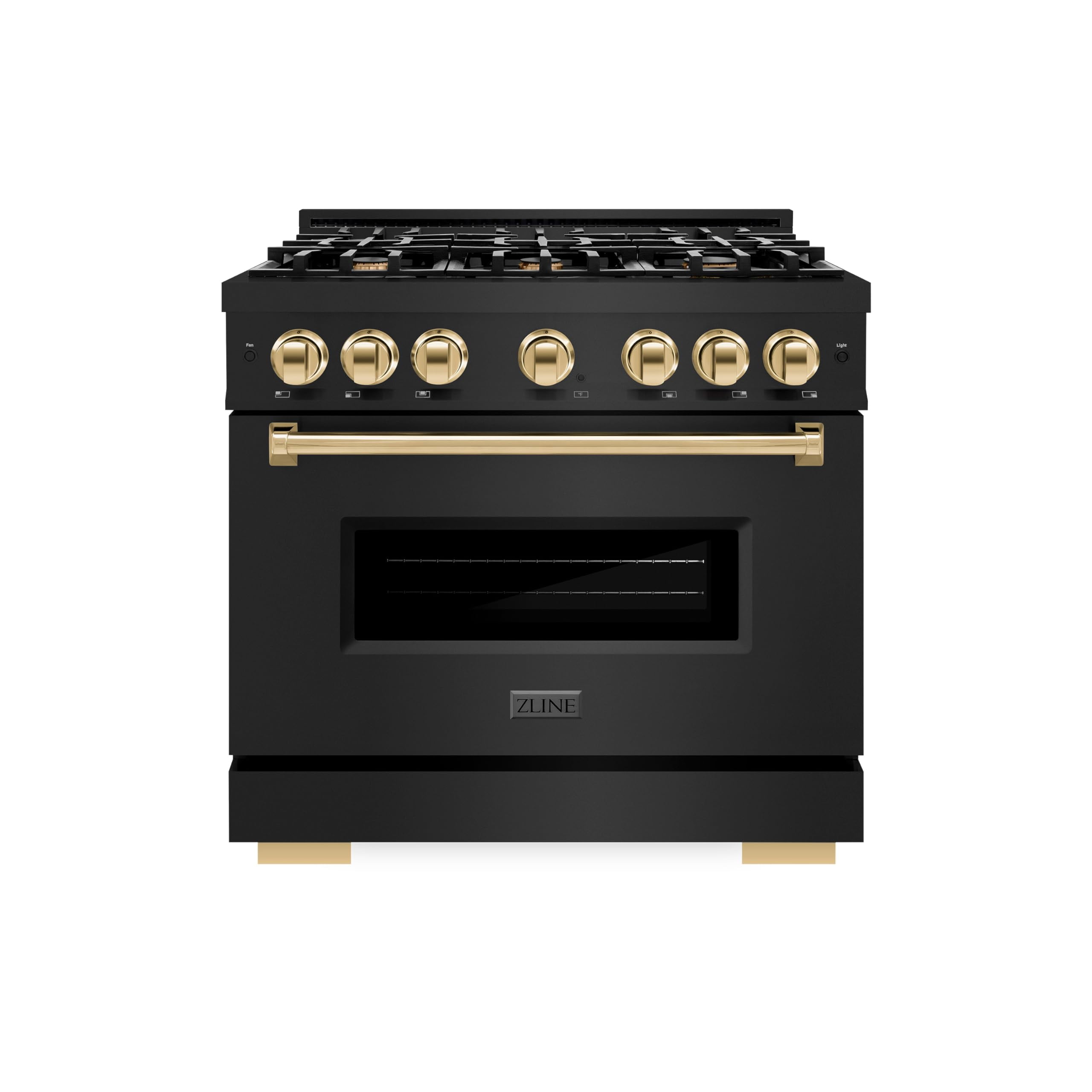 ZLINE Autograph Edition 36 in. 5.2 cu. ft. Classic Dual Fuel Range with 6 Burner Gas Cooktop and Electric Convection Oven in Black Stainless Steel with Polished Gold Accents (CDRBZ-36-G)