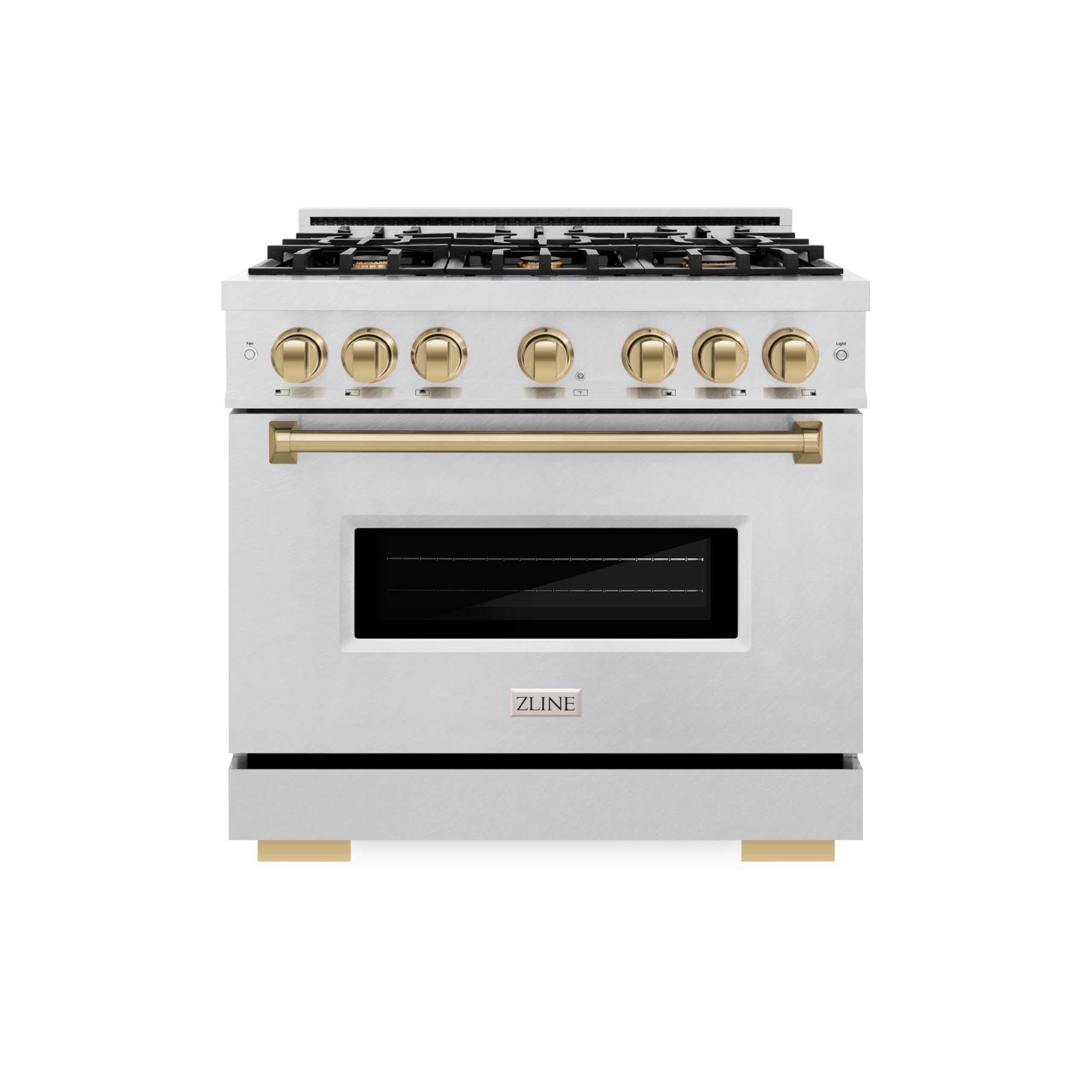 ZLINE Autograph Edition 36 in. 5.2 cu. ft. Classic Dual Fuel Range with 6 Burner Gas Cooktop and Electric Convection Oven in DuraSnow Stainless Steel with Champagne Bronze Accents (CDRSZ-36-CB)
