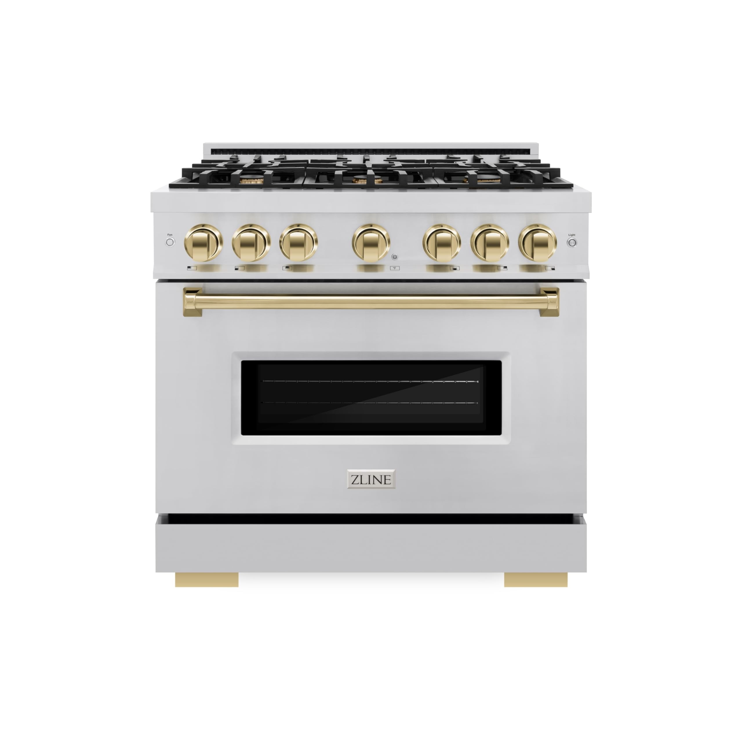 ZLINE Autograph Edition 36 in. 5.2 cu. ft. Classic Dual Fuel Range with 6 Burner Gas Cooktop and Electric Convection Oven in Stainless Steel with Polished Gold Accents (CDRZ-36-G)