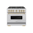 thumbnail image 1 of ZLINE Autograph Edition 36 in. 5.2 cu. ft. Classic Dual Fuel Range with 6 Burner Gas Cooktop and Electric Convection Oven in Stainless Steel with Polished Gold Accents (CDRZ-36-G), 1 of 2