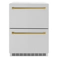 thumbnail image 1 of ZLINE Autograph Edition 24 in. Touchstone 168 Can Outdoor-Rated Dual Refrigerator Drawer with DuraSnow Stainless Steel Doors and Polished Gold Handles (RDSOZ-SN-24-G), 1 of 2