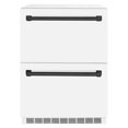thumbnail image 1 of ZLINE Autograph Edition 24 in. Touchstone 168 Can Outdoor-Rated Dual Refrigerator Drawer with White Matte Doors and Matte Black Handles (RDSOZ-WM-24-MB), 1 of 2