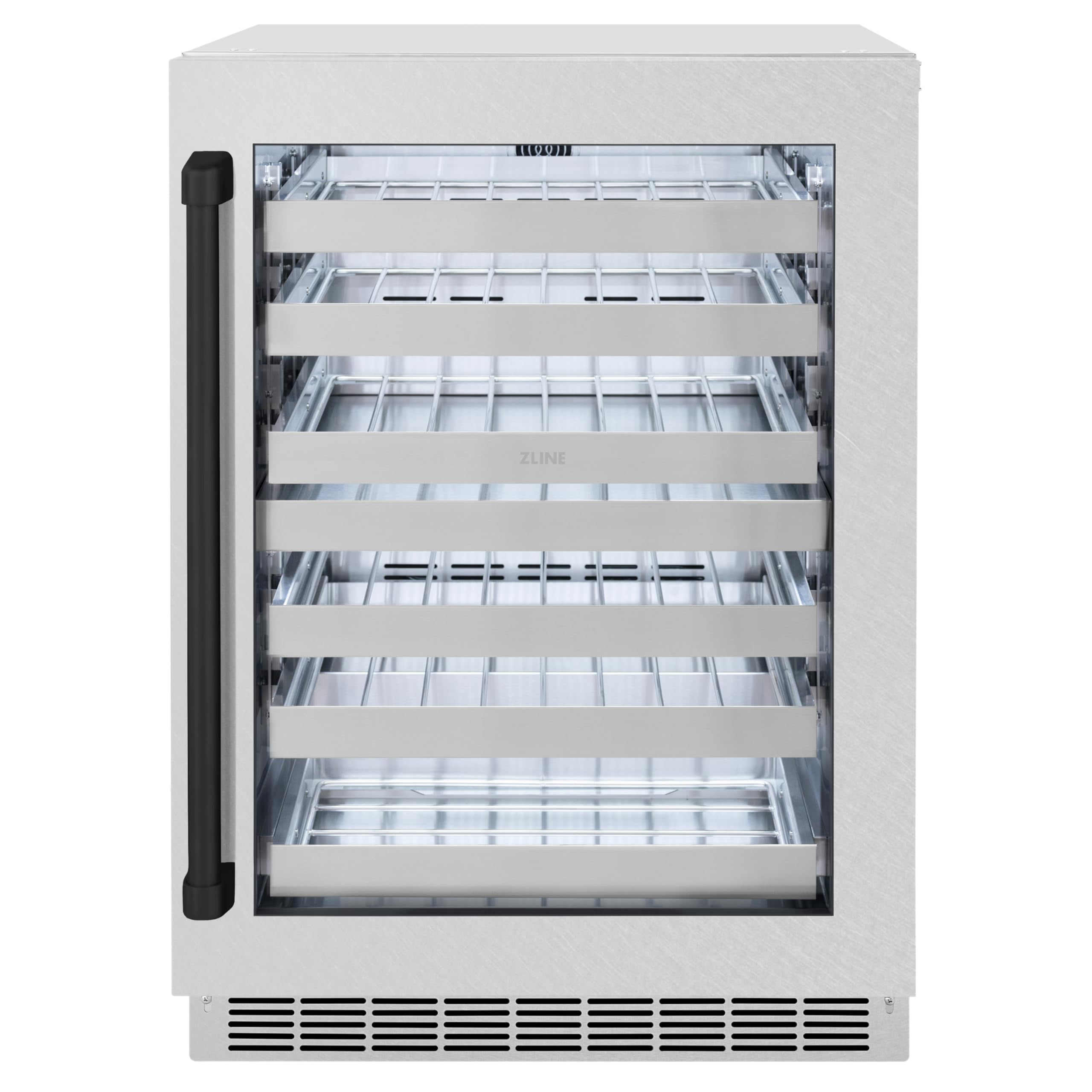 ZLINE Autograph Edition 24 in. Touchstone Dual Zone 44 Bottles Wine Cooler With DuraSnow Stainless Steel Glass Door And Matte Black Handle (RWDOZ-SN-24-MB)