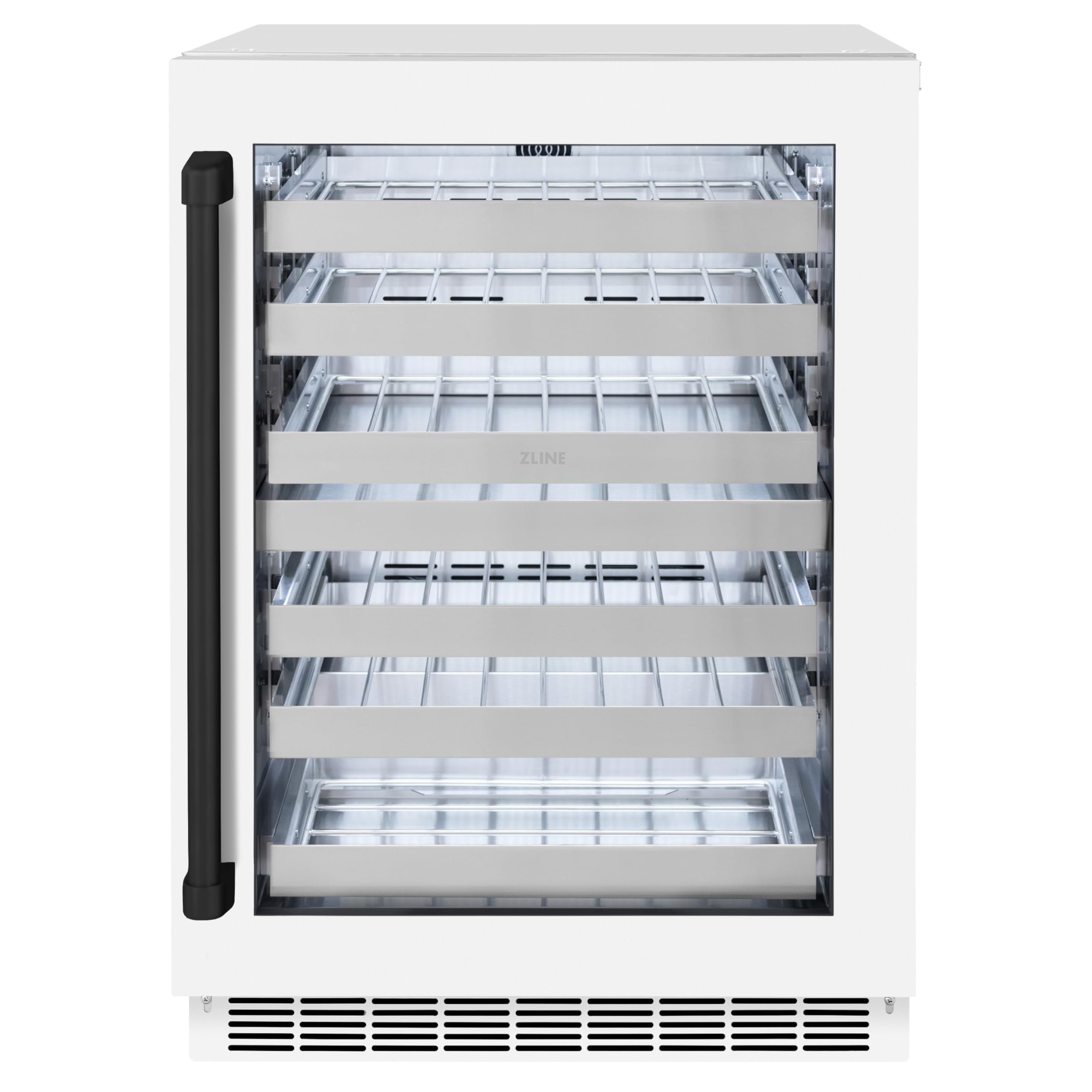ZLINE Autograph Edition 24 in. Touchstone Dual Zone 44 Bottles Wine Cooler With White Matte Glass Door And Matte Black Handle (RWDOZ-WM-24-MB)