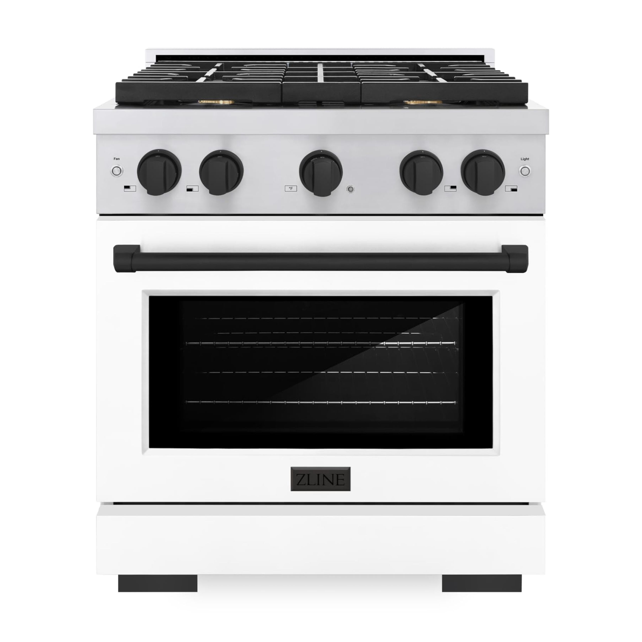 ZLINE Autograph Edition 30 in. 4.2 cu. ft. 4 Burner Gas Range with Convection Gas Oven in Stainless Steel with White Matte Door and Matte Black Accents (SGRZ-WM-30-MB)