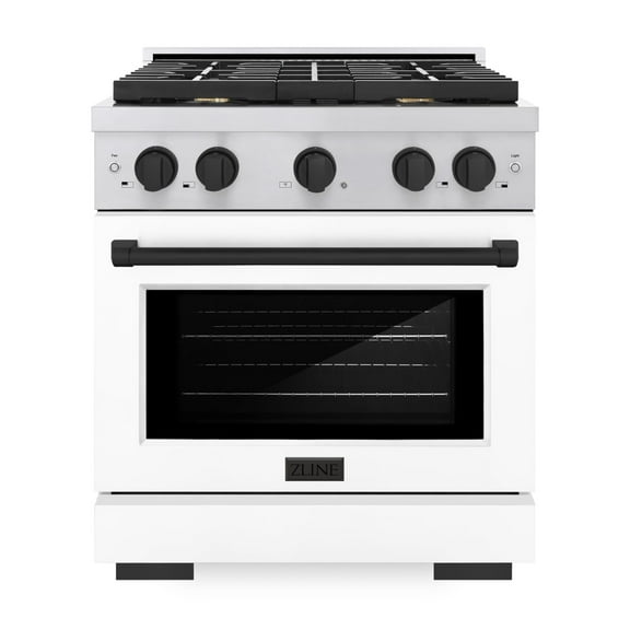 ZLINE Autograph Edition 30 in. 4.2 cu. ft. Paramount Gas Range with 4 Burner Cooktop and Convection Gas Oven in Stainless Steel with White Matte Door and Matte Black Accents (SGRZ-WM-30-MB)
