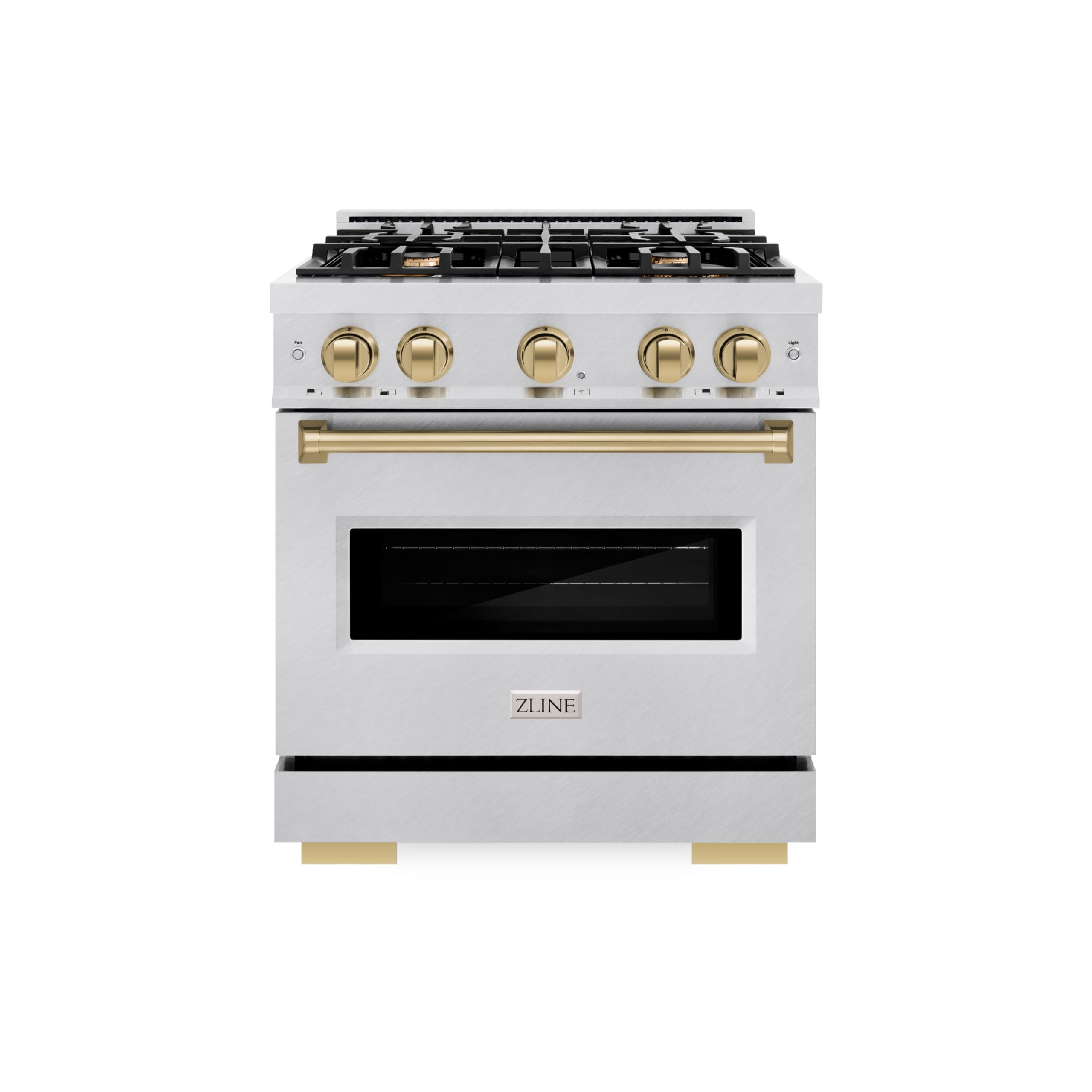 ZLINE Autograph Edition 30 in. 4.2 cu. ft. Classic Gas Range with 4 Burner Cooktop and Convection Gas Oven in DuraSnow Stainless Steel and Champagne Bronze Accents (CGRSZ-30-CB)